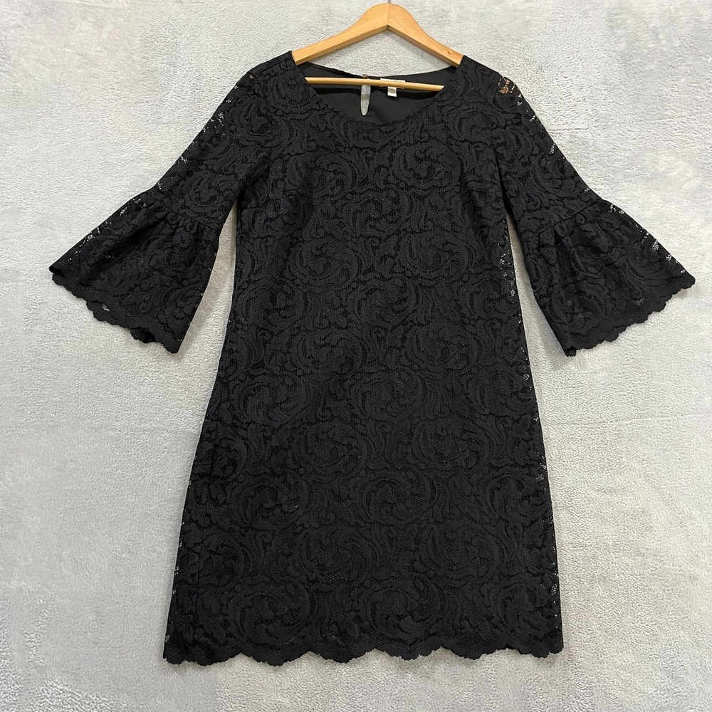 Garnet Hill Dress Womens 6 Crochet Black Midi Lined